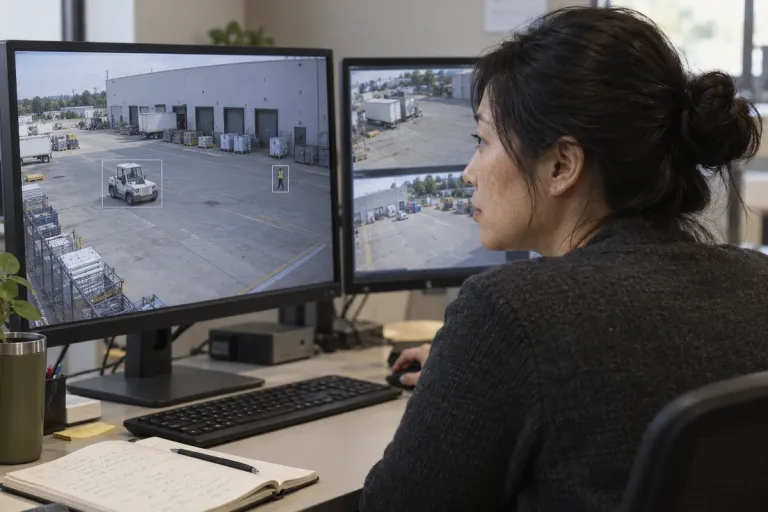 Illustration of an operator reviewing detections against visible camera activity