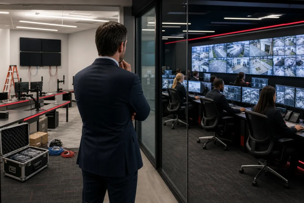 Operations leader comparing an in-house monitoring room build with an established remote monitoring center