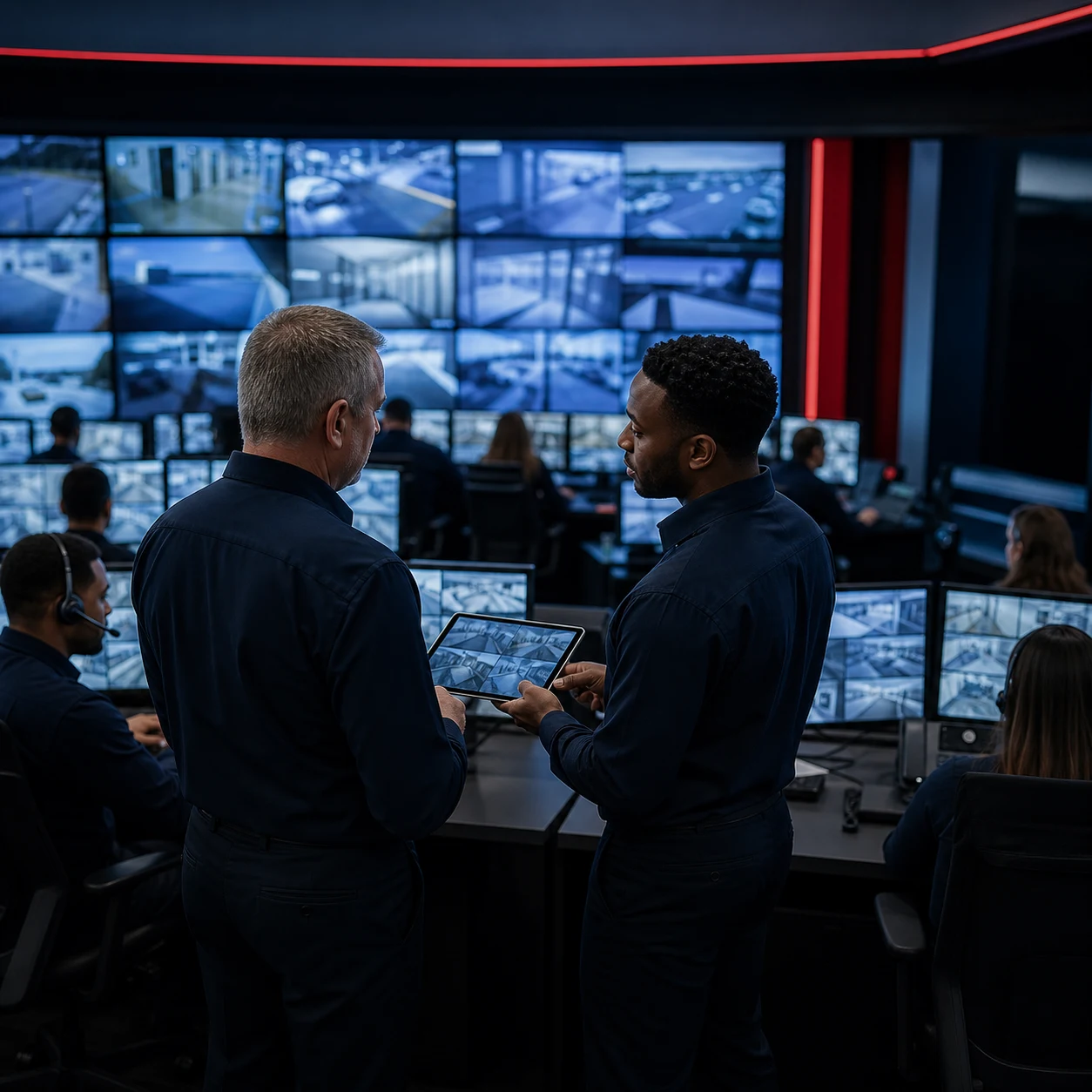 Staffed security operations center during an orderly shift handoff